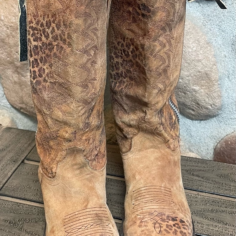 OLD GRINGO*Razz*LEOPARD Print SUEDE Leather ZIP COWGIRL Boots! 8.5 - Picture 3 of 13